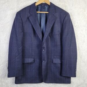45R Brooks Brothers 346 Blue Wool Alpaca Blend Windowpane Blazer Sport Coat